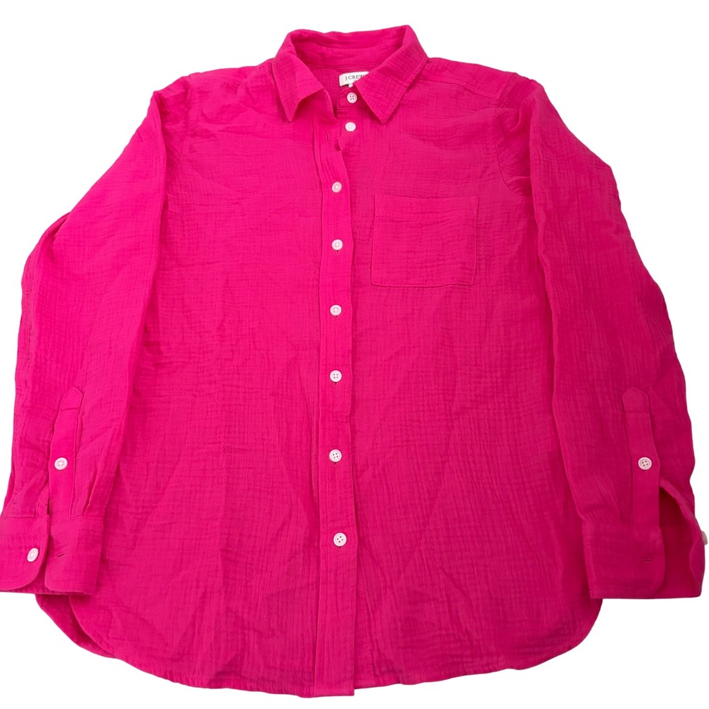 J.Crew Womens XS Hot Pink Double Gauze Cotton Button Down Shirt Long Sleeve
